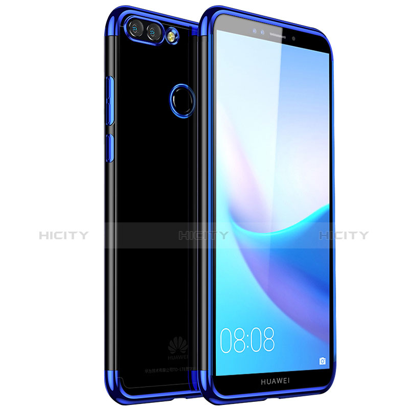 Silikon Schutzhülle Ultra Dünn Tasche Durchsichtig Transparent H01 für Huawei Y9 (2018) Blau