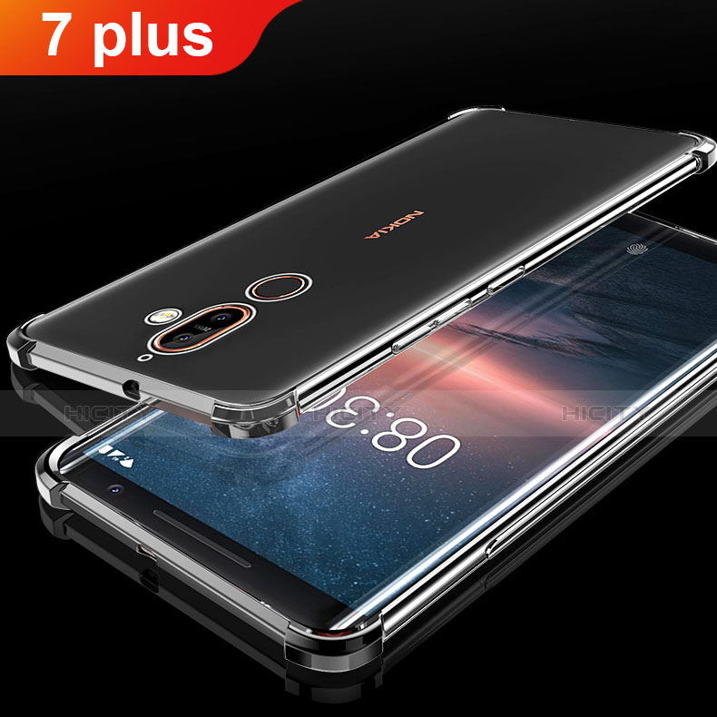 Silikon Schutzhülle Ultra Dünn Tasche Durchsichtig Transparent H01 für Nokia 7 Plus Schwarz