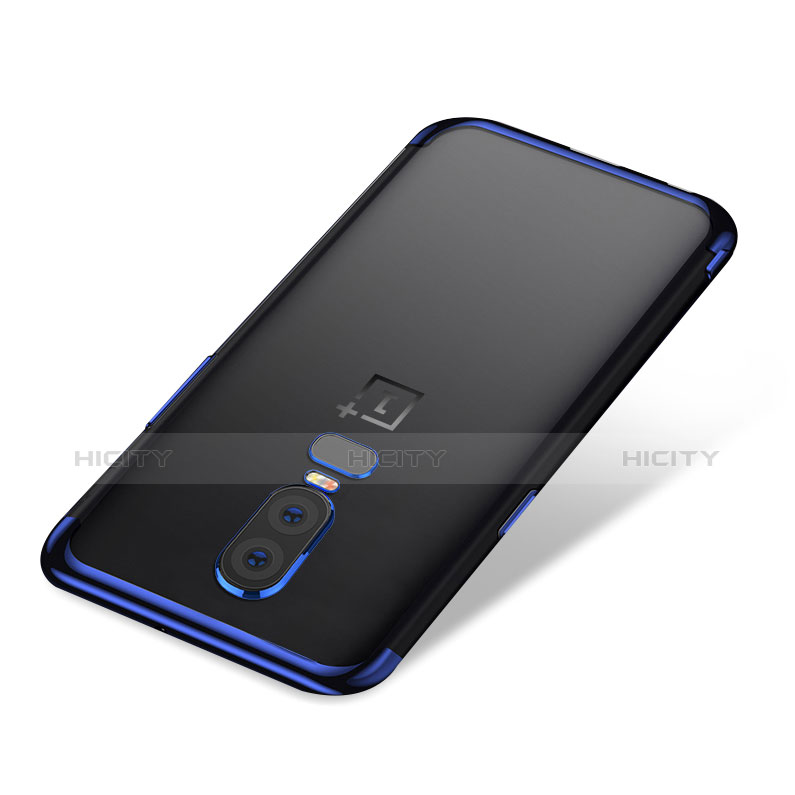 Silikon Schutzhülle Ultra Dünn Tasche Durchsichtig Transparent H01 für OnePlus 6 Blau Plus