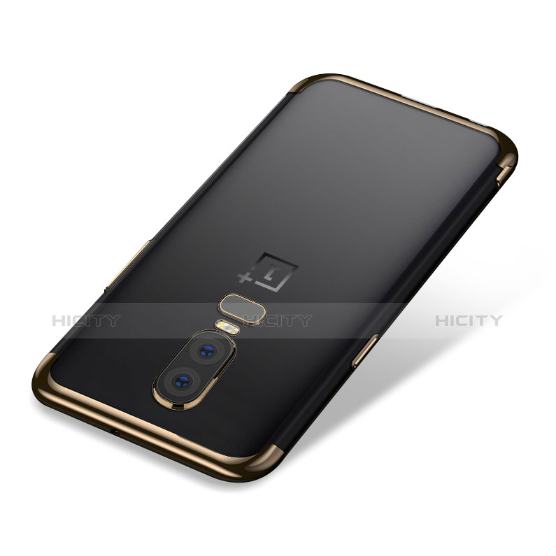 Silikon Schutzhülle Ultra Dünn Tasche Durchsichtig Transparent H01 für OnePlus 6 Gold