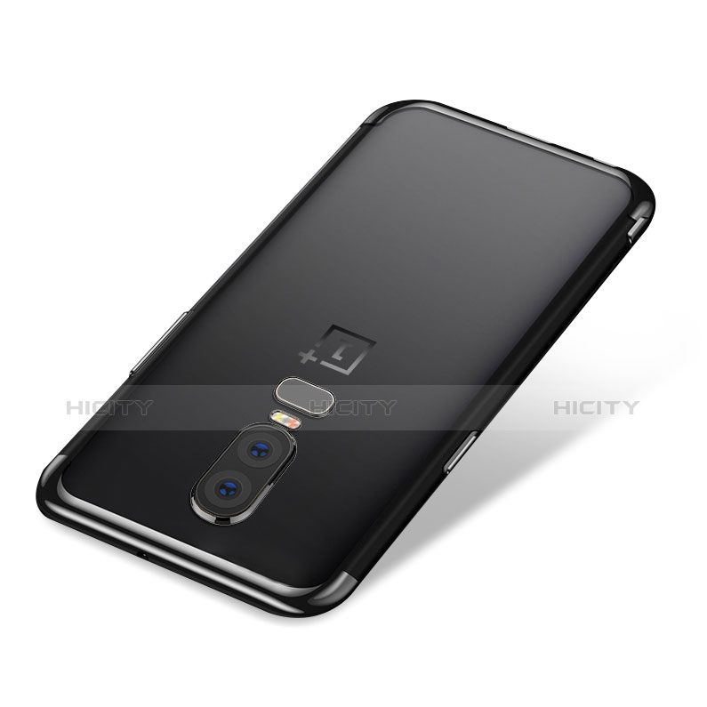 Silikon Schutzhülle Ultra Dünn Tasche Durchsichtig Transparent H01 für OnePlus 6 Schwarz