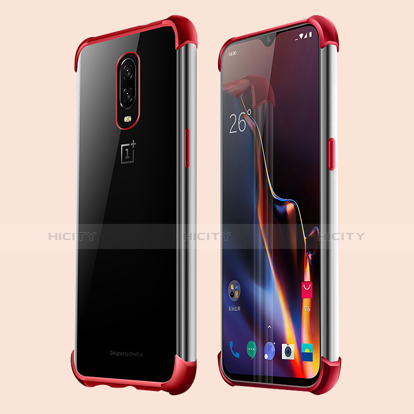 Silikon Schutzhülle Ultra Dünn Tasche Durchsichtig Transparent H01 für OnePlus 6T Rot