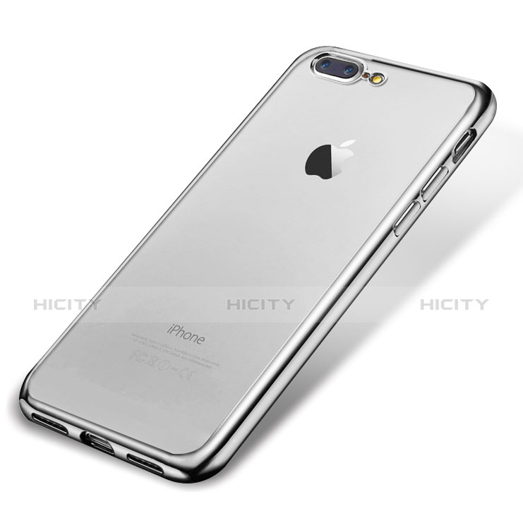 Silikon Schutzhülle Ultra Dünn Tasche Durchsichtig Transparent H02 für Apple iPhone 8 Plus Silber