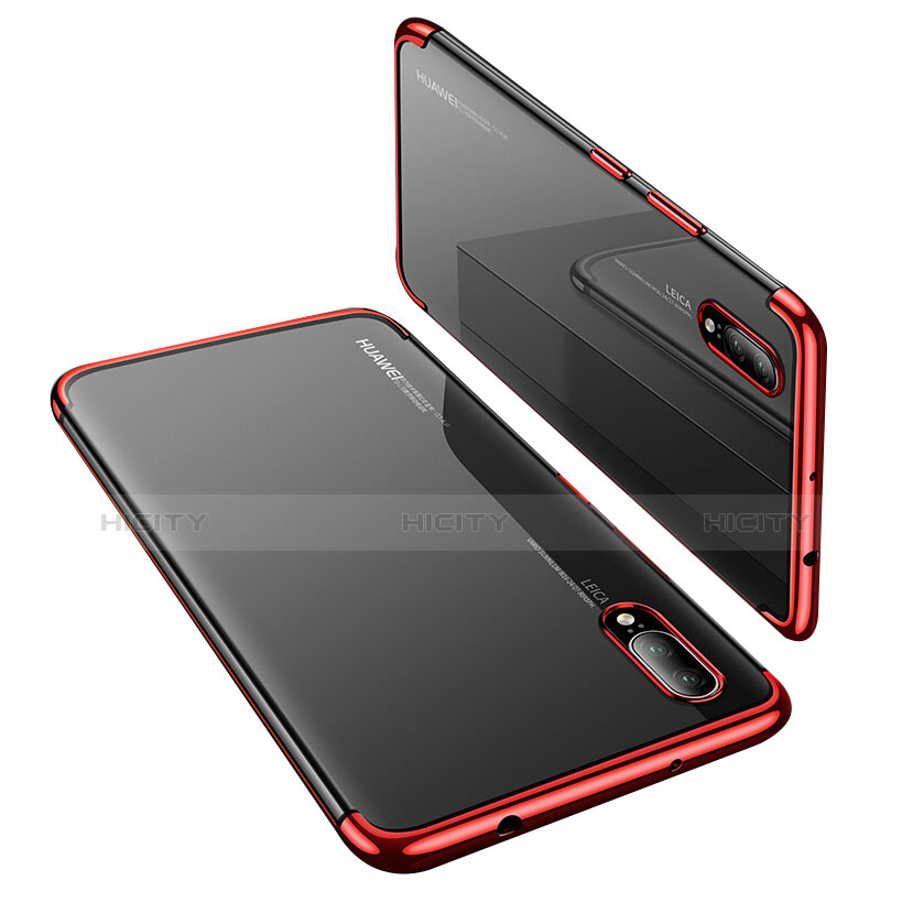 Silikon Schutzhülle Ultra Dünn Tasche Durchsichtig Transparent H02 für Huawei P20 Rot