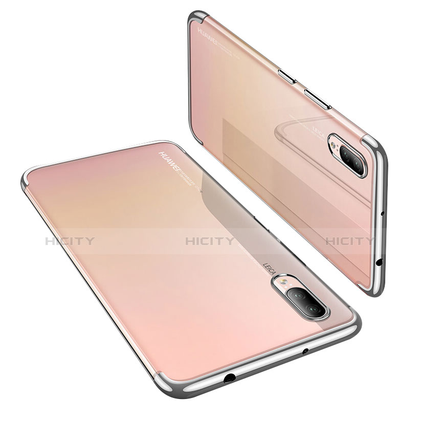 Silikon Schutzhülle Ultra Dünn Tasche Durchsichtig Transparent H02 für Huawei P20 Silber