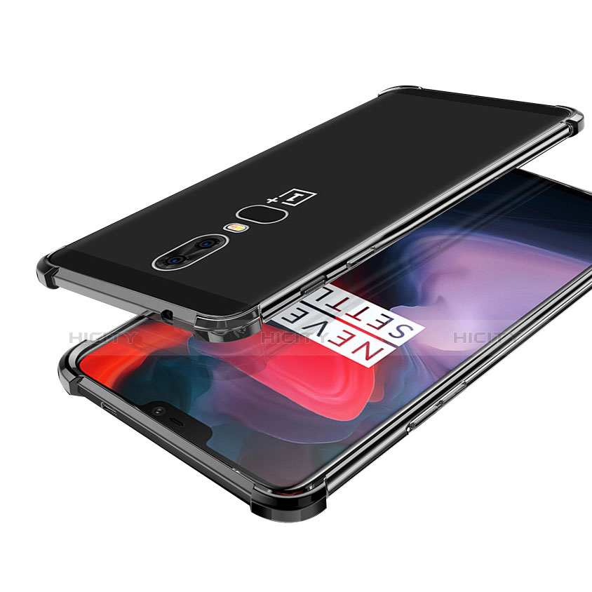 Silikon Schutzhülle Ultra Dünn Tasche Durchsichtig Transparent H02 für OnePlus 6 Schwarz