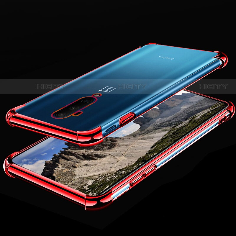 Silikon Schutzhülle Ultra Dünn Tasche Durchsichtig Transparent H02 für OnePlus 7T Pro Rot Plus