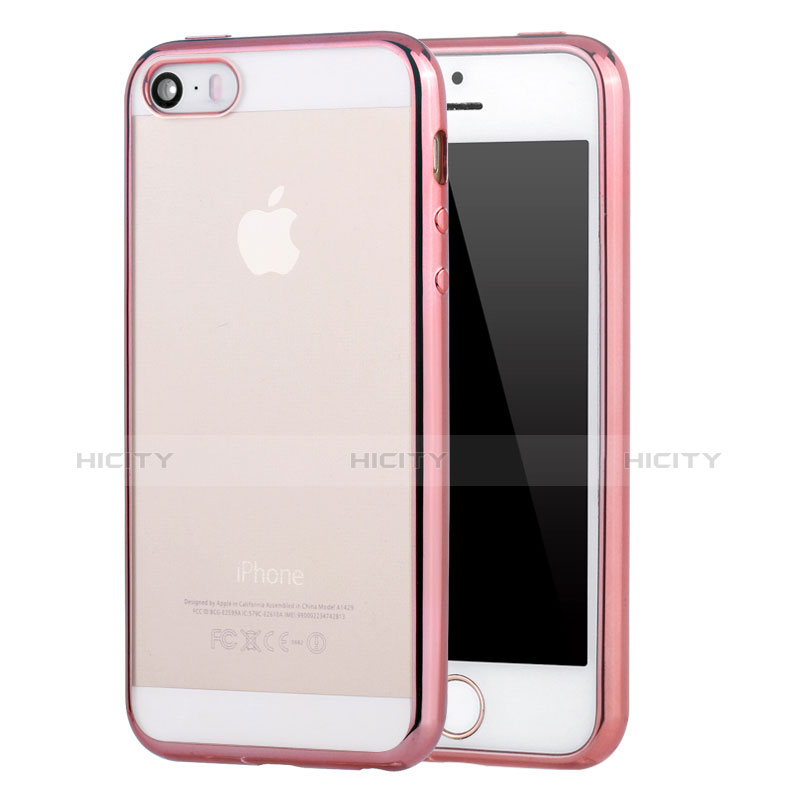 Silikon Schutzhülle Ultra Dünn Tasche Durchsichtig Transparent H03 für Apple iPhone 5S Rosa