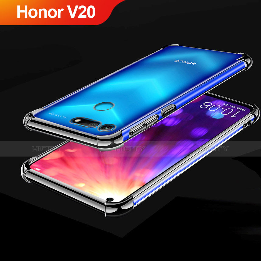 Silikon Schutzhülle Ultra Dünn Tasche Durchsichtig Transparent H03 für Huawei Honor V20 Schwarz Plus