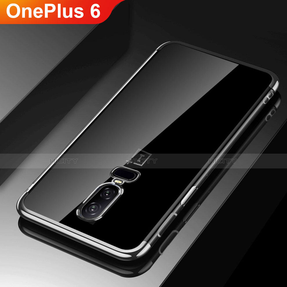 Silikon Schutzhülle Ultra Dünn Tasche Durchsichtig Transparent H03 für OnePlus 6 Schwarz Plus