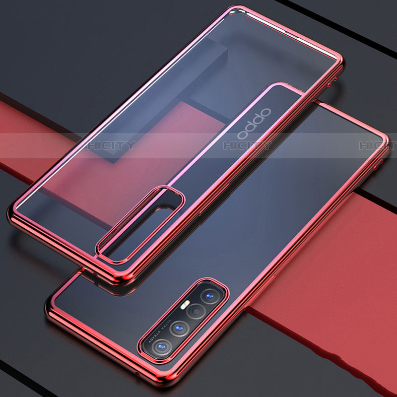 Silikon Schutzhülle Ultra Dünn Tasche Durchsichtig Transparent H03 für Oppo Reno3 Pro Rot Plus