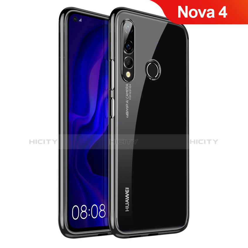 Silikon Schutzhülle Ultra Dünn Tasche Durchsichtig Transparent H07 für Huawei Nova 4 Schwarz