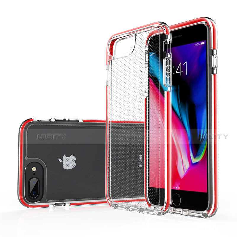 Silikon Schutzhülle Ultra Dünn Tasche Durchsichtig Transparent HT01 für Apple iPhone 7 Plus Rot