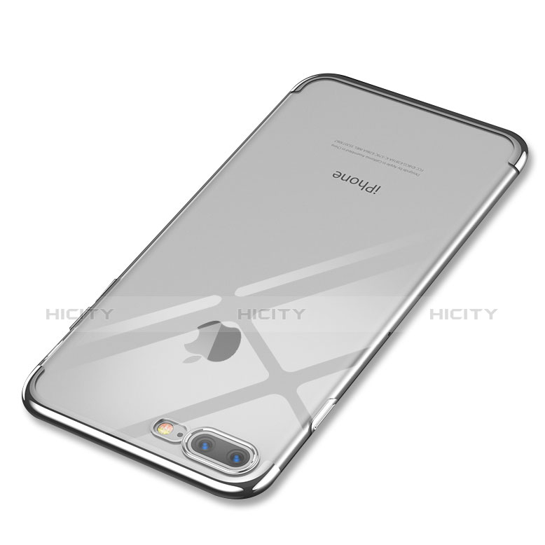 Silikon Schutzhülle Ultra Dünn Tasche Durchsichtig Transparent Q05 für Apple iPhone 8 Plus Silber