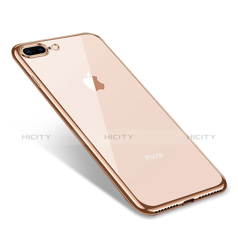 Silikon Schutzhülle Ultra Dünn Tasche Durchsichtig Transparent Q06 für Apple iPhone 7 Plus Gold