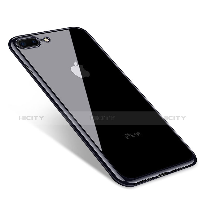 Silikon Schutzhülle Ultra Dünn Tasche Durchsichtig Transparent Q06 für Apple iPhone 7 Plus Schwarz