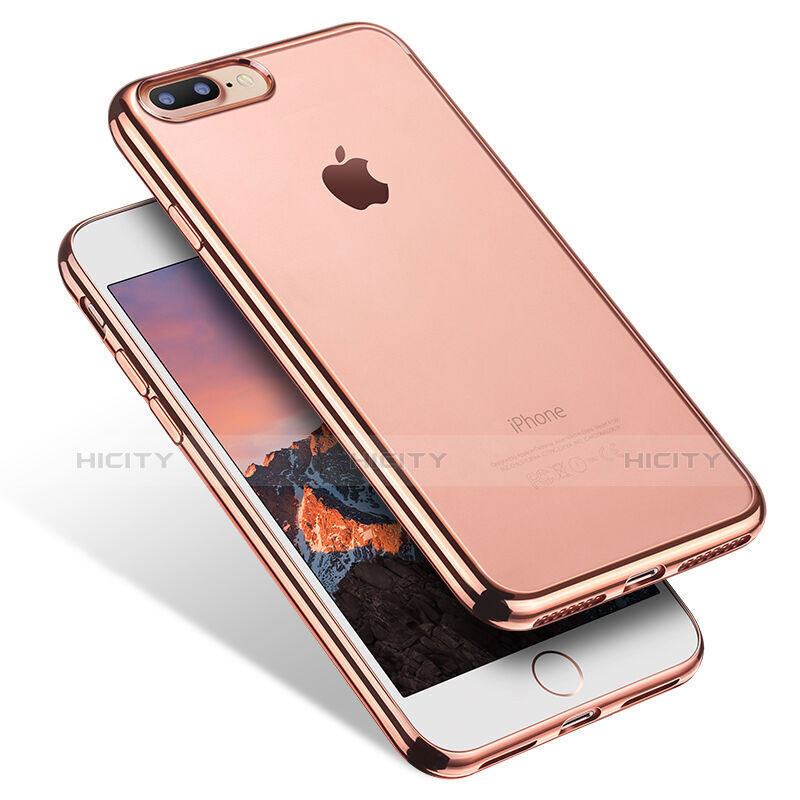 Silikon Schutzhülle Ultra Dünn Tasche Durchsichtig Transparent Q07 für Apple iPhone 7 Plus Rosegold Plus