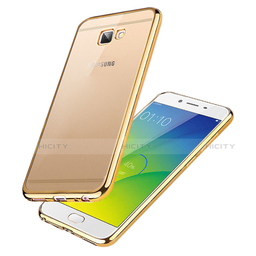 Silikon Schutzhülle Ultra Dünn Tasche Durchsichtig Transparent R01 für Samsung Galaxy J7 Prime Gold