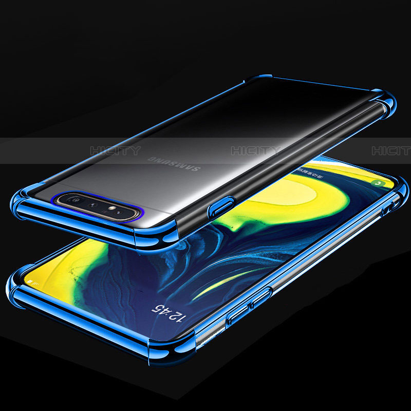 Silikon Schutzhülle Ultra Dünn Tasche Durchsichtig Transparent S01 für Samsung Galaxy A80 Blau