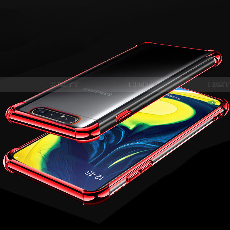 Silikon Schutzhülle Ultra Dünn Tasche Durchsichtig Transparent S01 für Samsung Galaxy A90 4G Rot