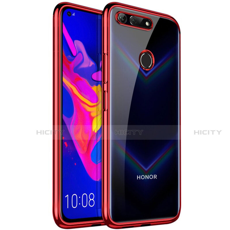 Silikon Schutzhülle Ultra Dünn Tasche Durchsichtig Transparent S02 für Huawei Honor V20 Rot