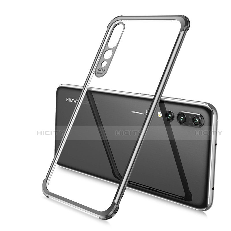 Silikon Schutzhülle Ultra Dünn Tasche Durchsichtig Transparent S02 für Huawei P20 Pro Schwarz Plus