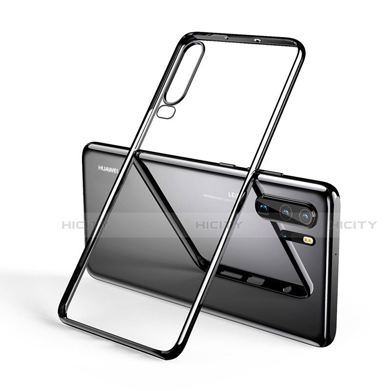 Silikon Schutzhülle Ultra Dünn Tasche Durchsichtig Transparent S02 für Huawei P30 Schwarz