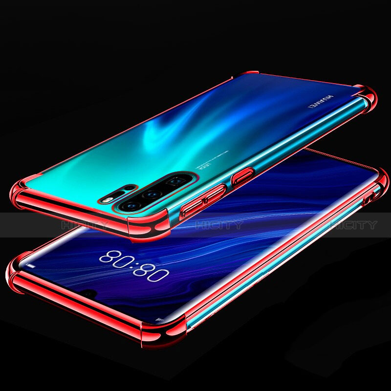 Silikon Schutzhülle Ultra Dünn Tasche Durchsichtig Transparent S03 für Huawei P30 Pro New Edition Rot Plus