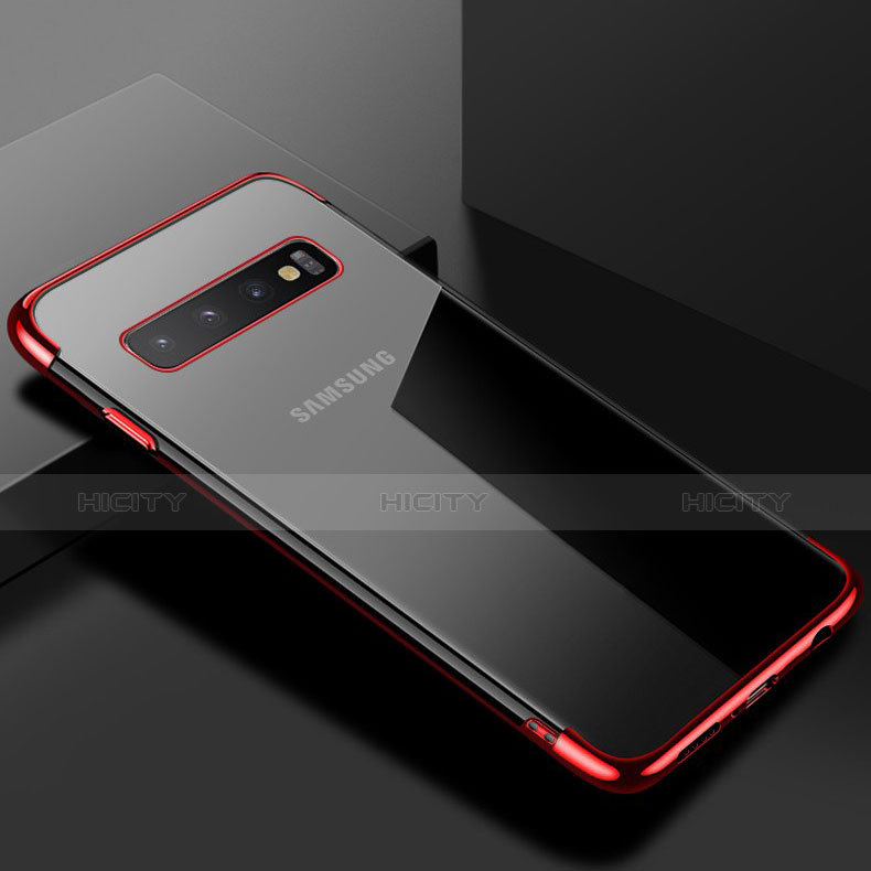 Silikon Schutzhülle Ultra Dünn Tasche Durchsichtig Transparent S03 für Samsung Galaxy S10 Plus Rot