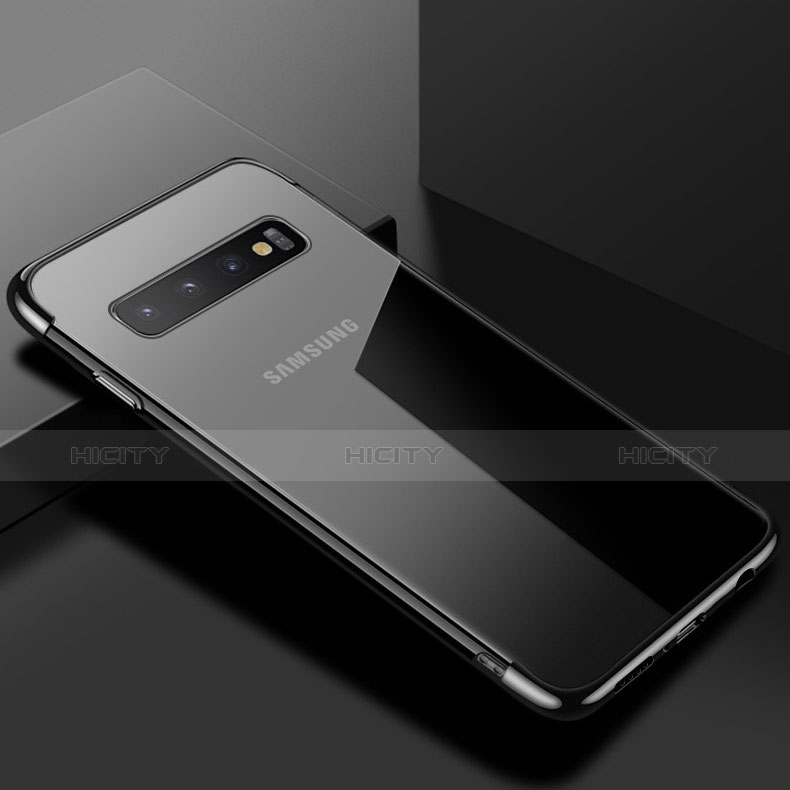 Silikon Schutzhülle Ultra Dünn Tasche Durchsichtig Transparent S03 für Samsung Galaxy S10 Schwarz