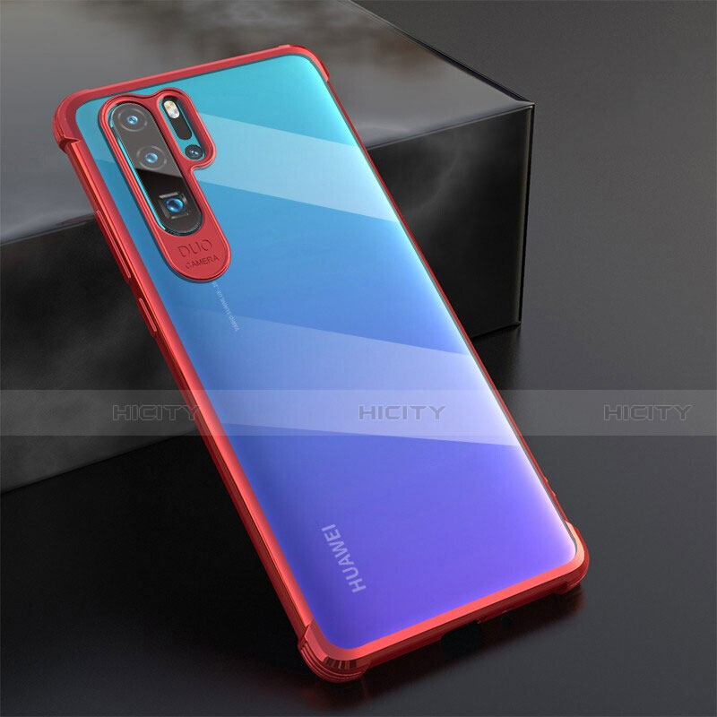 Silikon Schutzhülle Ultra Dünn Tasche Durchsichtig Transparent S04 für Huawei P30 Pro Rot