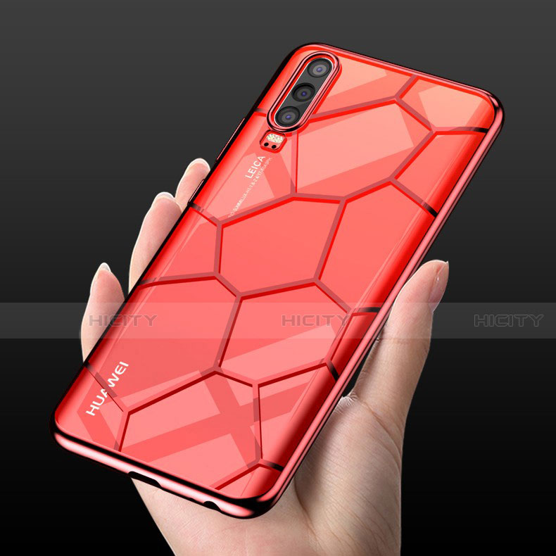 Silikon Schutzhülle Ultra Dünn Tasche Durchsichtig Transparent S04 für Huawei P30 Rot