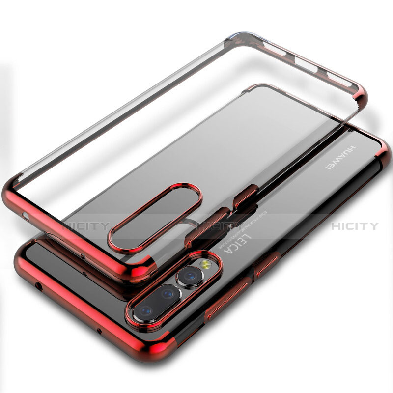 Silikon Schutzhülle Ultra Dünn Tasche Durchsichtig Transparent S06 für Huawei P20 Pro Rot