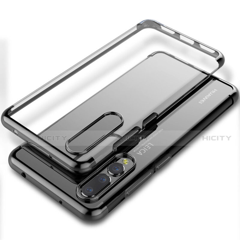 Silikon Schutzhülle Ultra Dünn Tasche Durchsichtig Transparent S06 für Huawei P20 Pro Schwarz