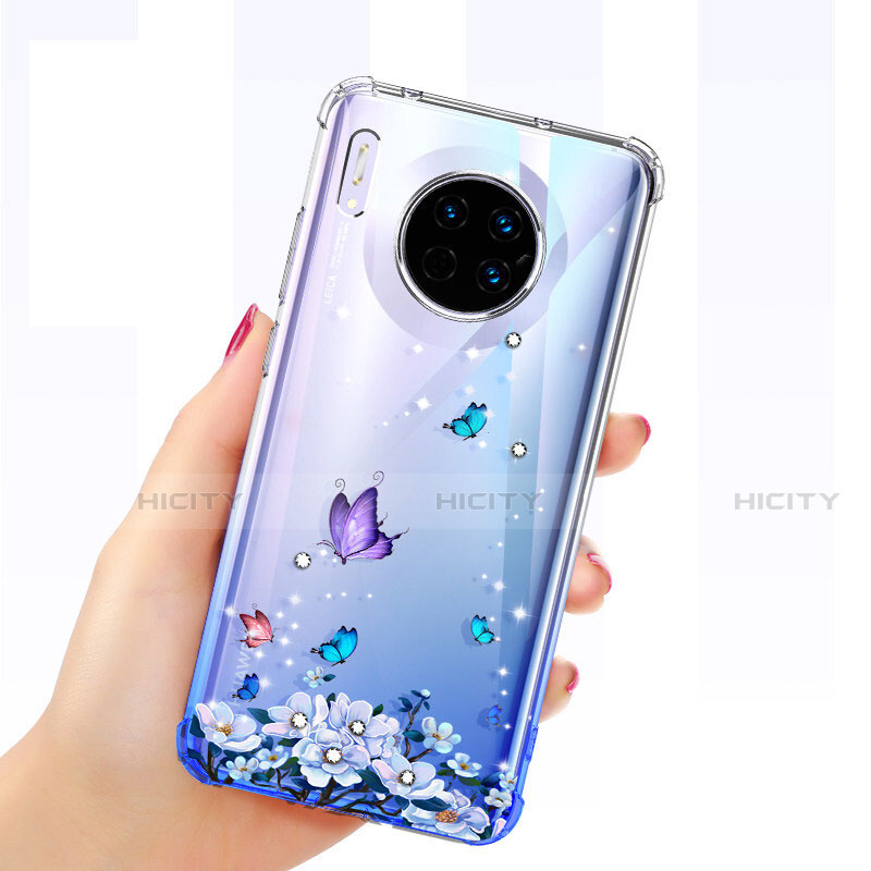 Silikon Schutzhülle Ultra Dünn Tasche Durchsichtig Transparent Schmetterling für Huawei Mate 30 5G Blau