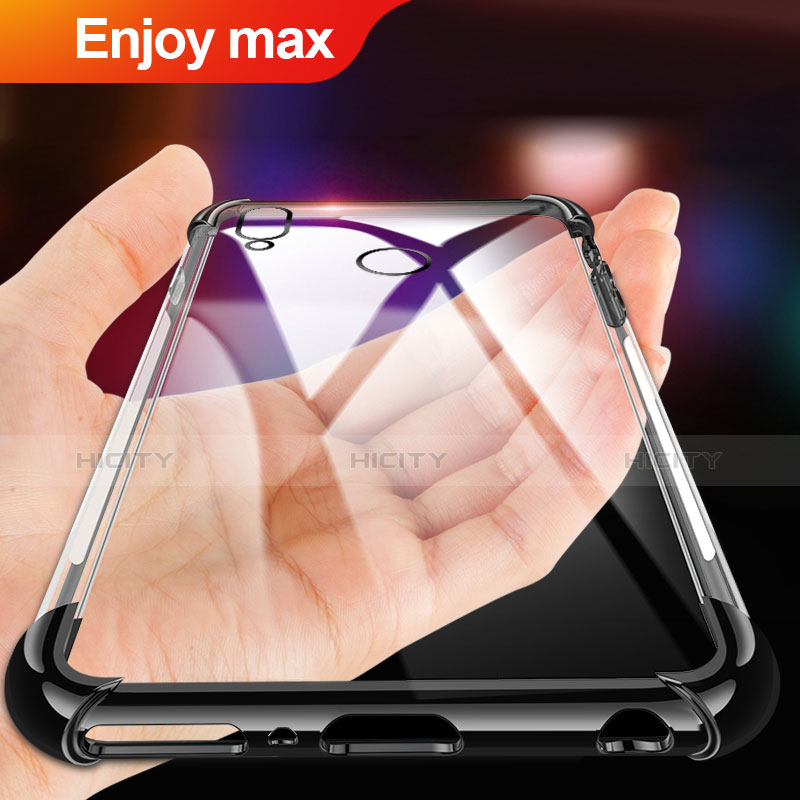 Silikon Schutzhülle Ultra Dünn Tasche Durchsichtig Transparent T02 für Huawei Enjoy Max Schwarz