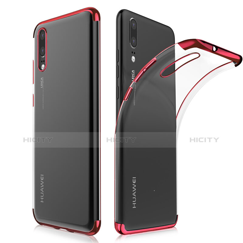 Silikon Schutzhülle Ultra Dünn Tasche Durchsichtig Transparent T02 für Huawei P20 Rot groß