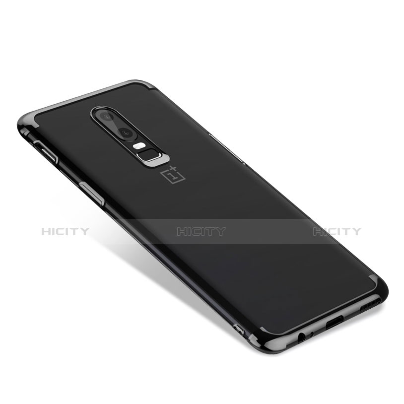 Silikon Schutzhülle Ultra Dünn Tasche Durchsichtig Transparent T02 für OnePlus 6 Schwarz