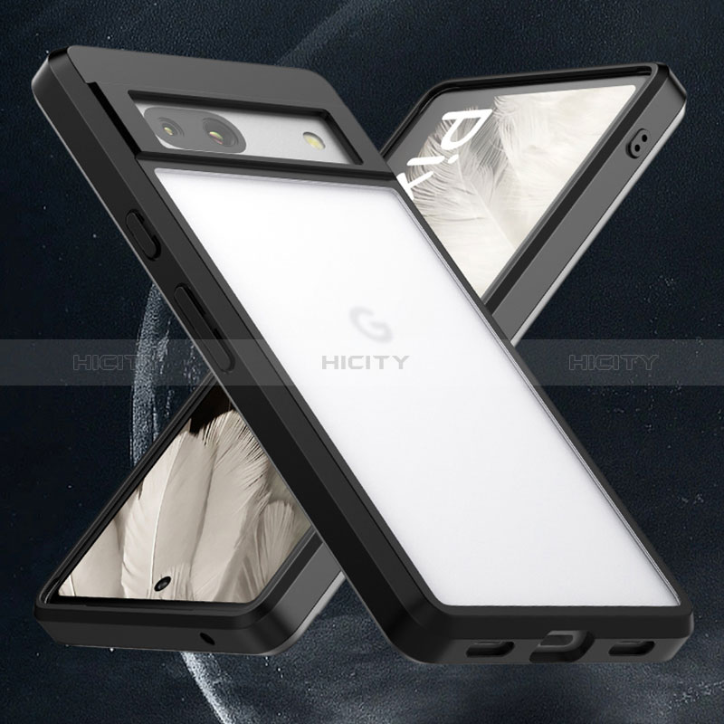 Silikon Schutzhülle Ultra Dünn Tasche Durchsichtig Transparent T03 für Google Pixel 7a 5G Schwarz groß