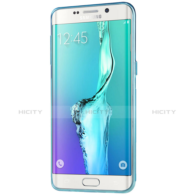 Silikon Schutzhülle Ultra Dünn Tasche Durchsichtig Transparent T04 für Samsung Galaxy S6 Edge+ Plus SM-G928F Blau