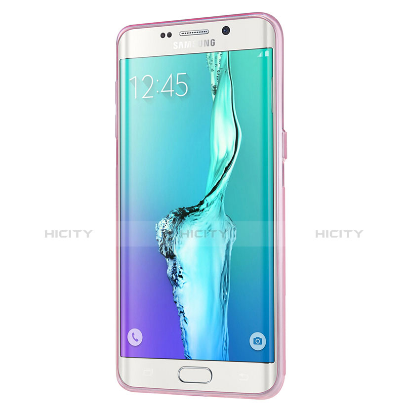 Silikon Schutzhülle Ultra Dünn Tasche Durchsichtig Transparent T04 für Samsung Galaxy S6 Edge+ Plus SM-G928F Rosa