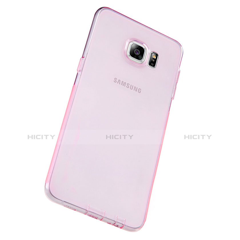 Silikon Schutzhülle Ultra Dünn Tasche Durchsichtig Transparent T04 für Samsung Galaxy S6 Edge+ Plus SM-G928F Rosa