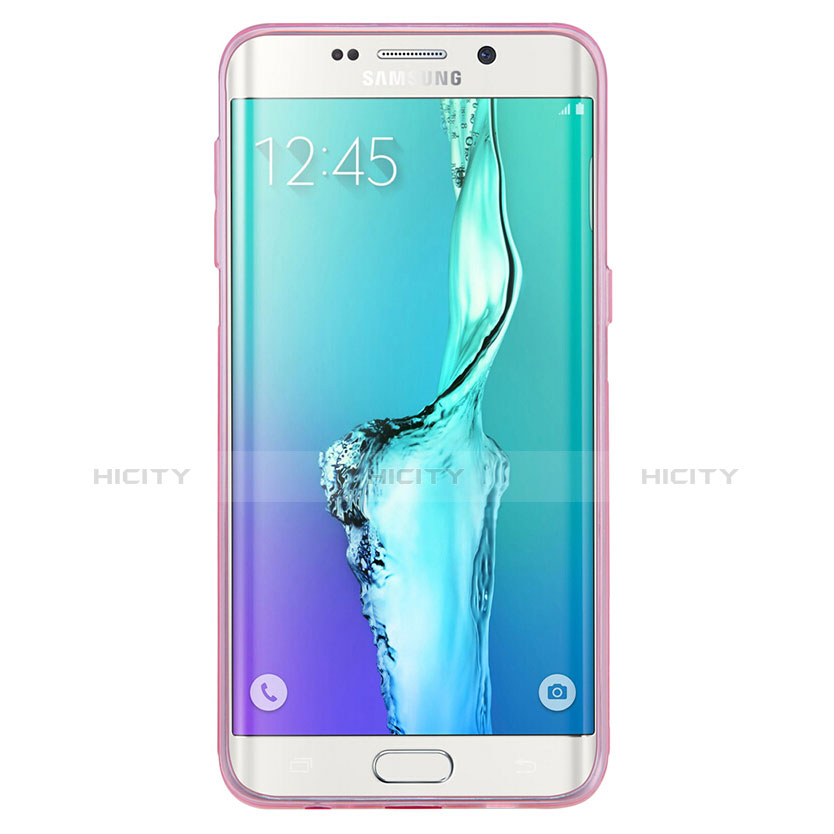 Silikon Schutzhülle Ultra Dünn Tasche Durchsichtig Transparent T04 für Samsung Galaxy S6 Edge+ Plus SM-G928F Rosa