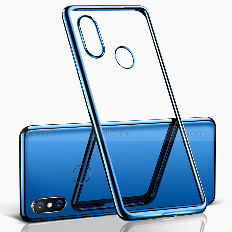 Silikon Schutzhülle Ultra Dünn Tasche Durchsichtig Transparent T06 für Xiaomi Mi 8 Blau groß