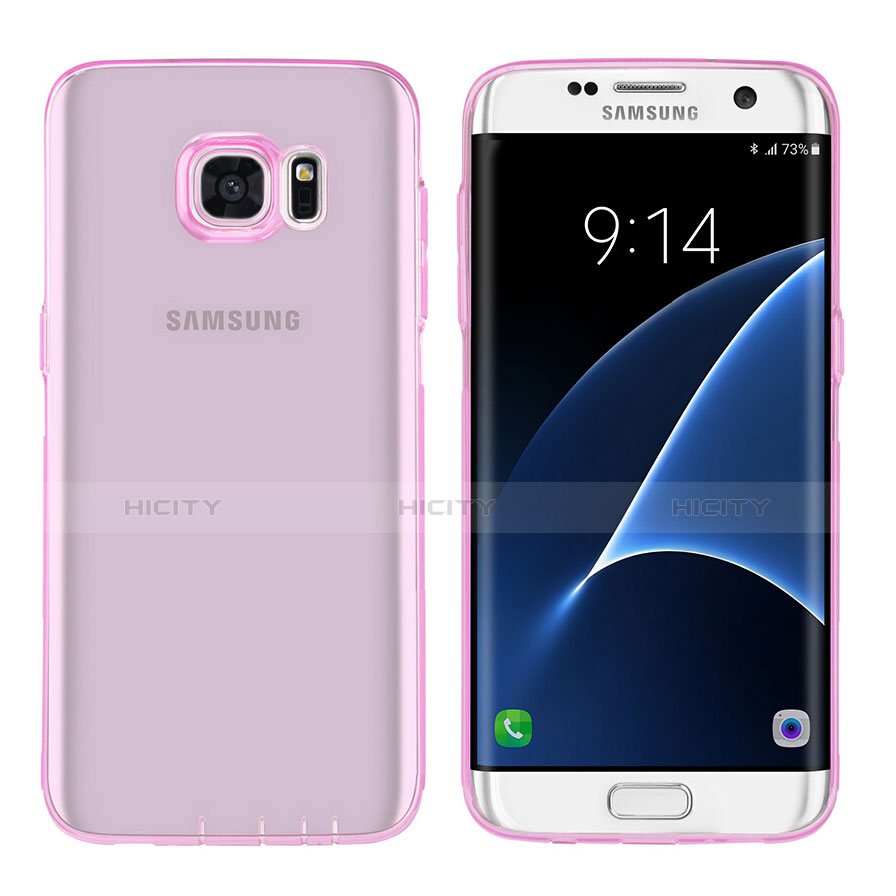 Silikon Schutzhülle Ultra Dünn Tasche Durchsichtig Transparent T07 für Samsung Galaxy S7 Edge G935F Rosa