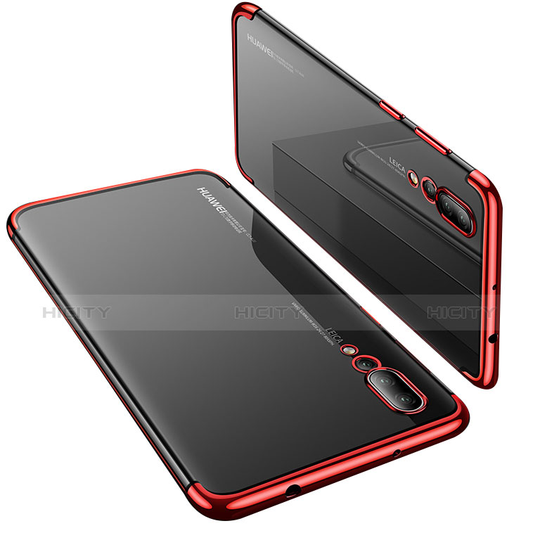 Silikon Schutzhülle Ultra Dünn Tasche Durchsichtig Transparent T10 für Huawei P20 Pro Rot groß