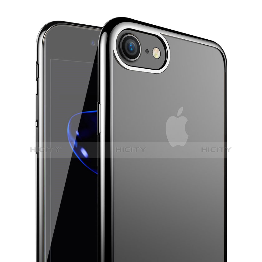 Silikon Schutzhülle Ultra Dünn Tasche Durchsichtig Transparent T18 für Apple iPhone 7 Schwarz