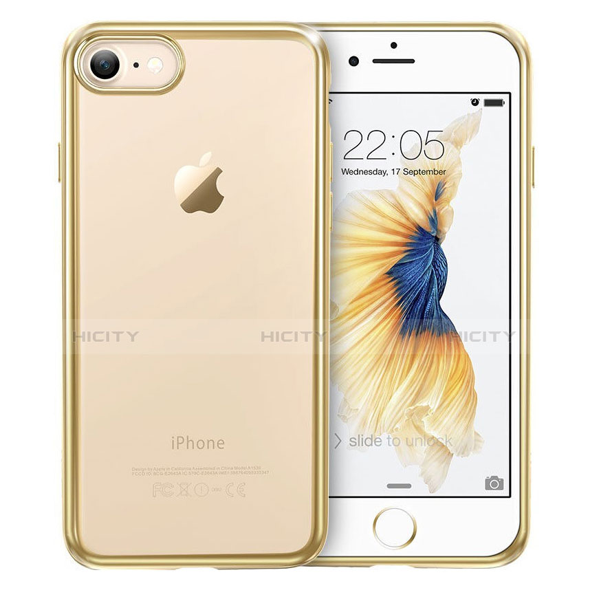 Silikon Schutzhülle Ultra Dünn Tasche Durchsichtig Transparent T18 für Apple iPhone 8 Gold