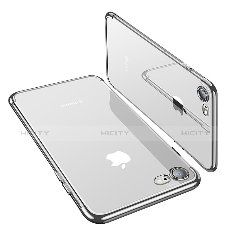 Silikon Schutzhülle Ultra Dünn Tasche Durchsichtig Transparent T19 für Apple iPhone 7 Silber groß