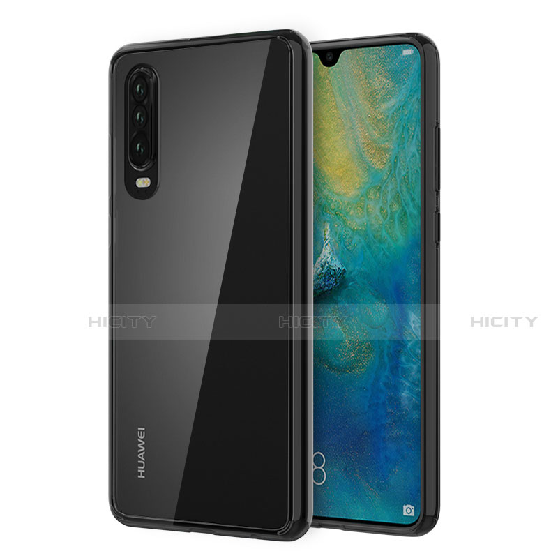 Silikon Schutzhülle Ultra Dünn Tasche Durchsichtig Transparent U02 für Huawei P30 Schwarz